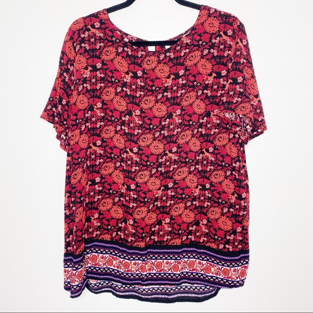 Old Navy Red Floral Tie Back Top